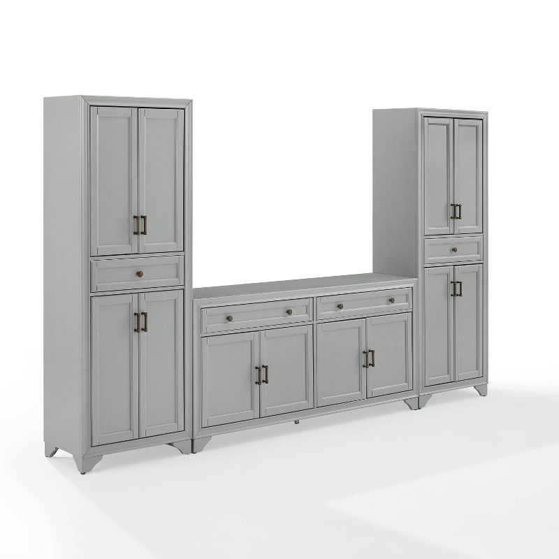3pc Tara Sideboard and Pantry Set Distressed Gray - Crosley