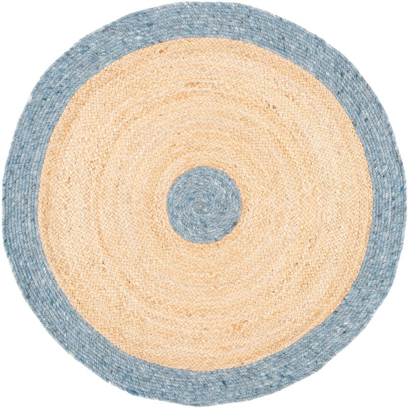 Braided BRD910 Hand Woven Indoor Accent Rug - Light Blue/Gold - 3' Round - Safavieh