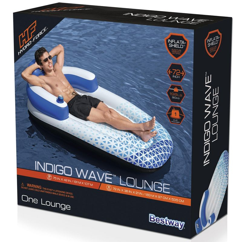 Bestway Bestway Hydro Force: Indigo Wave Pool Lounge 72" x 42"  - Inflatable Pool Accessory, Built-In Cupholder, Water Float