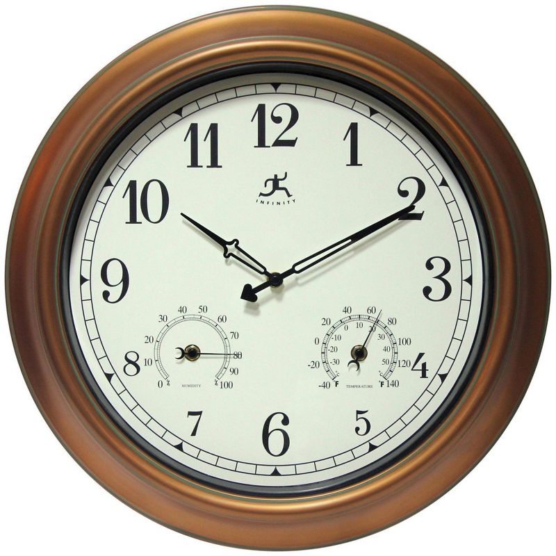 18" Craftsman Round Wall Clock/Thermometer Bronze Infinity Instruments: Indoor/Outdoor, Hygrometer
