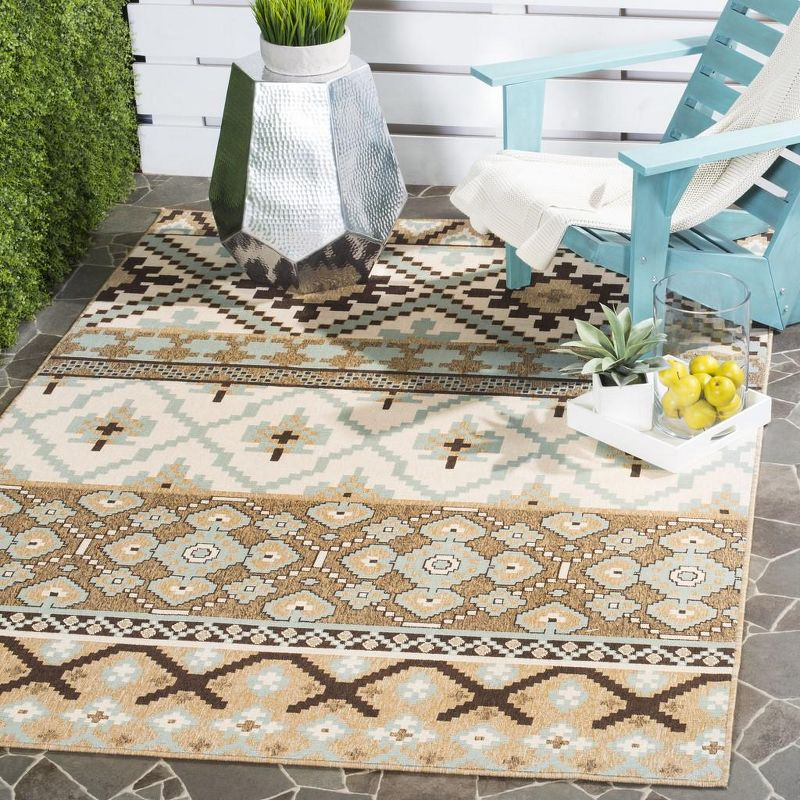 Veranda VER097 Power Loomed Indoor and Outdoor Area Rug - Creme/Brown - 5'3"x7'7" - Safavieh.
