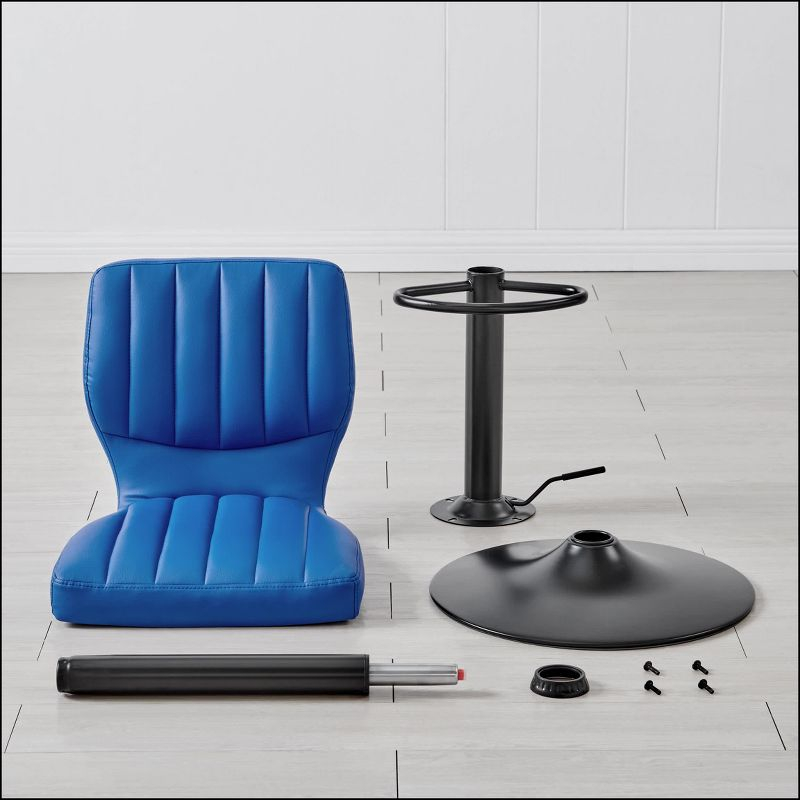 Bardot Adjustable Barstool with Faux Leather and Metal Finish Black - Armen Living: Swivel, Hydraulic Lift, 360-Degree Function