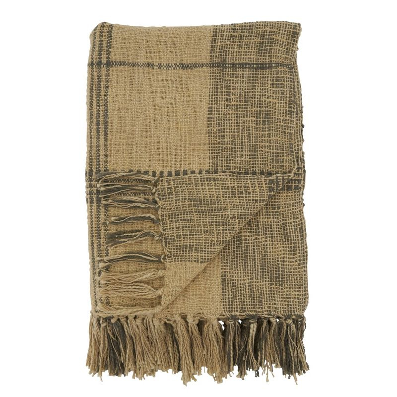 50"x70" Oversized Plaid Cotton Throw Blanket Natural - Saro Lifestyle: Hand Wash, Traditional Style, All Ages