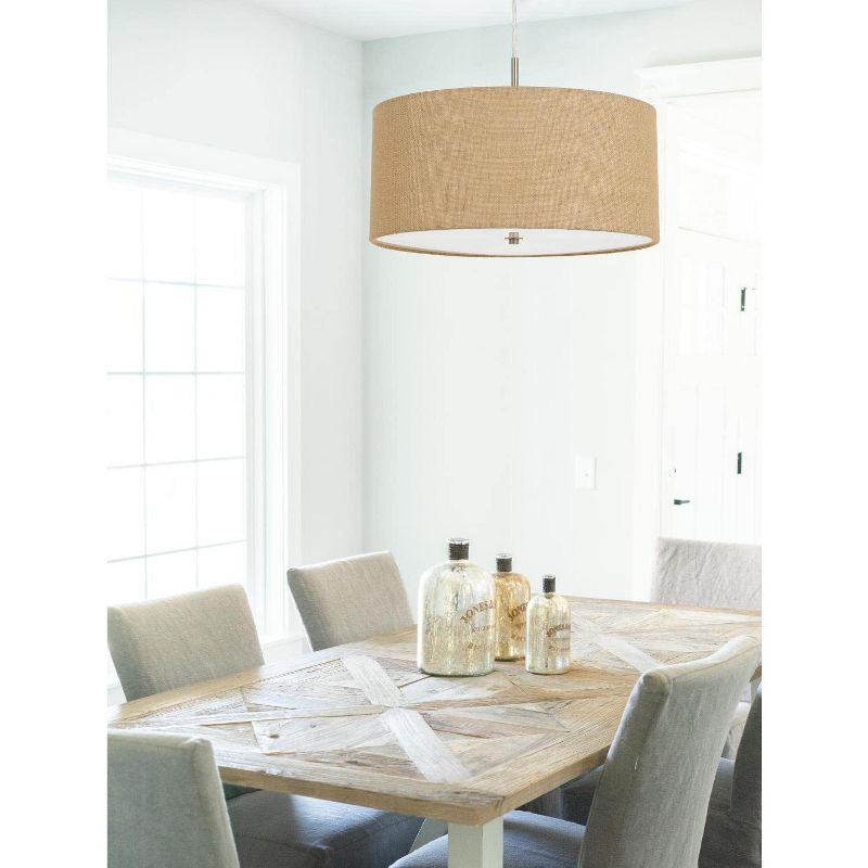 Cal Lighting 60W X 3 Addison Burlap Drum Pendant - Brushed Steel