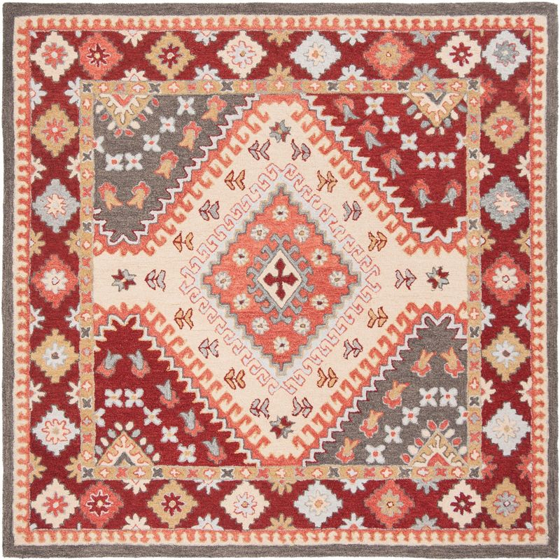 Aspen APN801 Hand Tufted Indoor Accent Rug - Red/Ivory - 3'x3' - Safavieh