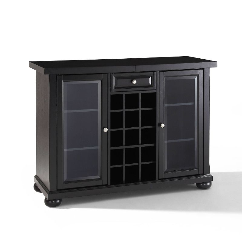 Crosley Alexandria Sliding Top Bar Cabinet Black: Rubberwood Construction, Wine & Glass Storage, Adjustable Shelves