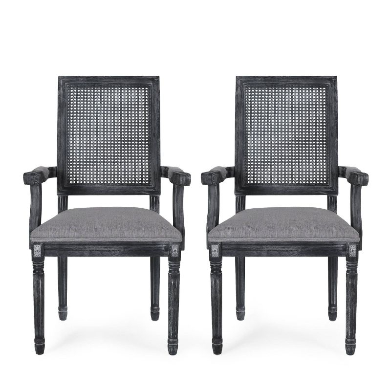 Set of 2 Maria French Country Wood and Cane Upholstered Dining Chairs Gray - Christopher Knight Home