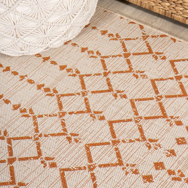 5' x 5' Ourika Moroccan Geometric Textured Weave Indoor/Outdoor Area Rug, Cream/Orange - JONATHAN Y