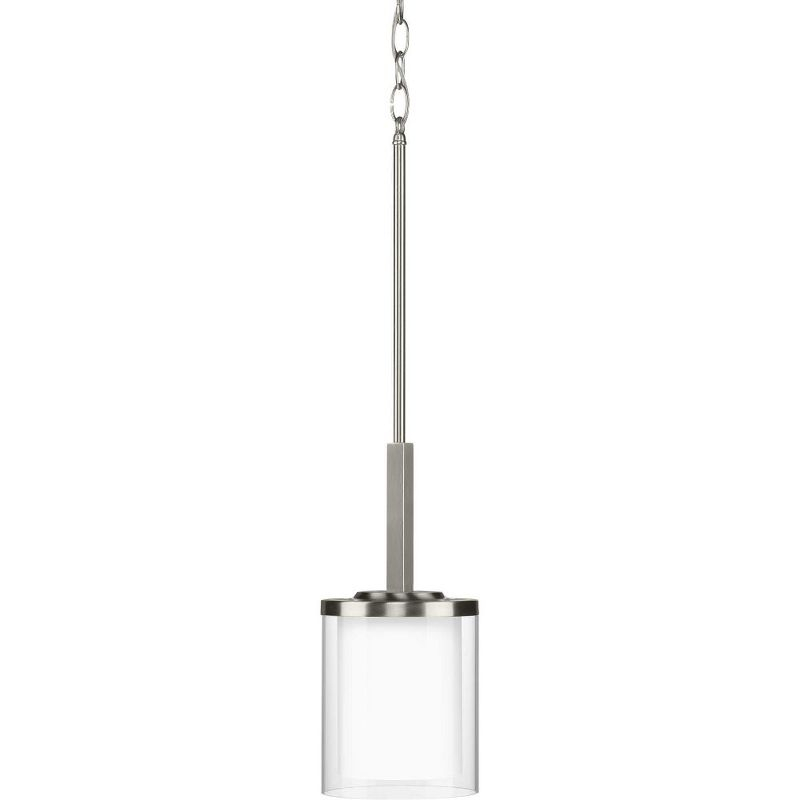 Progress Lighting Mast 1-Light Mini-Pendant, Brushed Nickel, Clear and Etched Glass Shade
