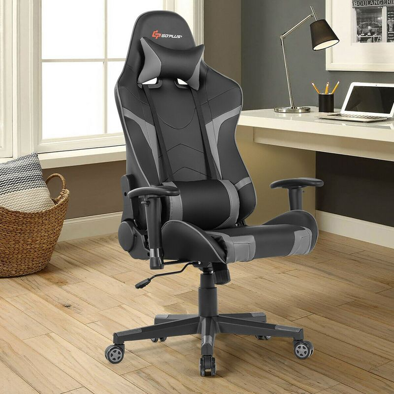 Costway Massage Gaming Chair Reclining Swivel Racing Office Chair w/Lumbar Support Grey