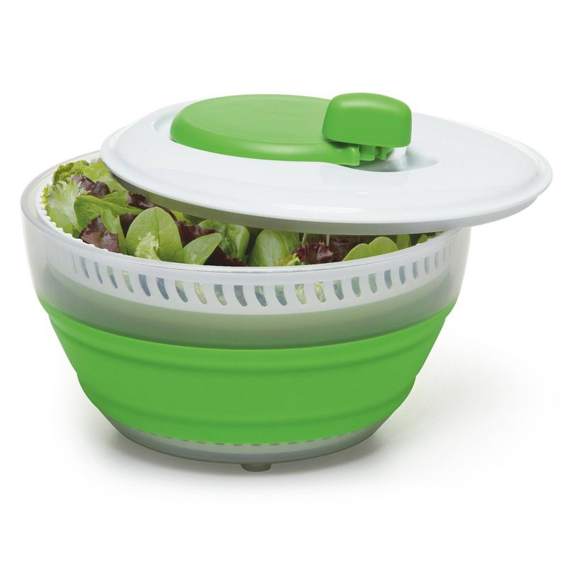 Prepworks Collapsible 3qt Salad Spinner: Dishwasher-Safe, Nonslip Base, Adjustable Handle, Green Lettuce Spinner