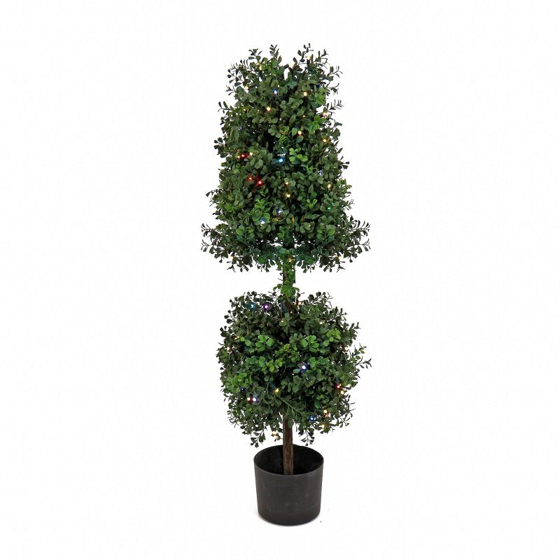 National Tree Company 48" Boxwood Cone and Ball Topiary: Remote-Controlled, Indoor/Outdoor, No Maintenance