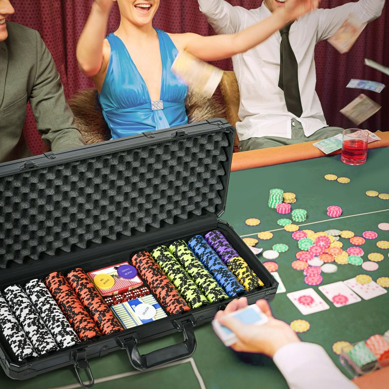 Soozier 500 Chip, 14 Gram Clay Poker Chips Set with Aluminum Case, Casino Poker Chips with 2 Decks of Playing Cards, Dealer Button & 5 Dice