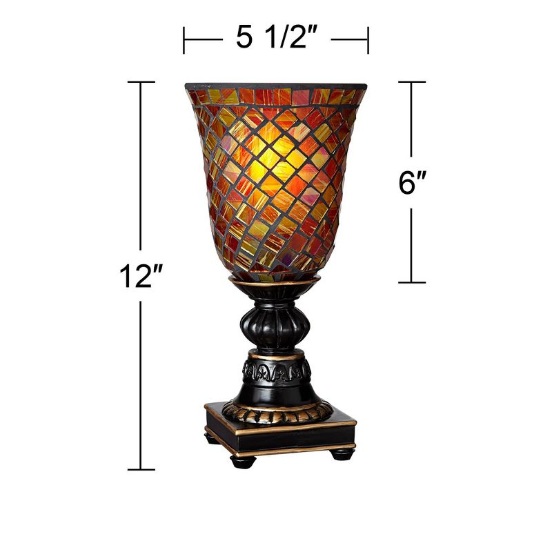 Regency Hill Traditional Uplight Accent Table Lamp 12" High Dark Bronze Amber Mosaic Glass Shade Bedroom House Bedside Nightstand