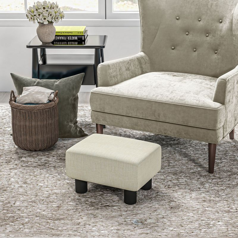 HOMCOM 16" Cube Modern Linen Fabric Pouf Footrest Ottoman - Beige