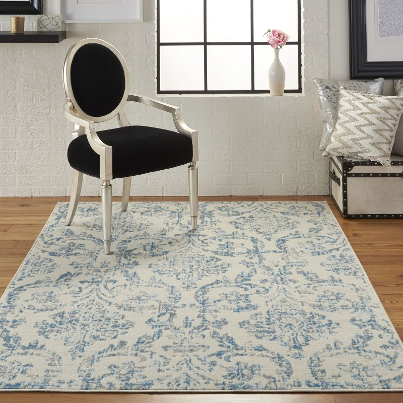 Nourison Jubilant 5'3" x 7'3" (5' x 7') Ivory/Blue Area Rug Farmhouse Vintage Damask by Nourison