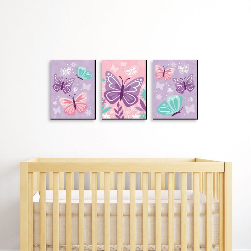 Big Dot of Happiness Beautiful Butterfly - Floral Nursery Wall Art and Kids Room Decor - 7.5 x 10 inches - Set of 3 Prints