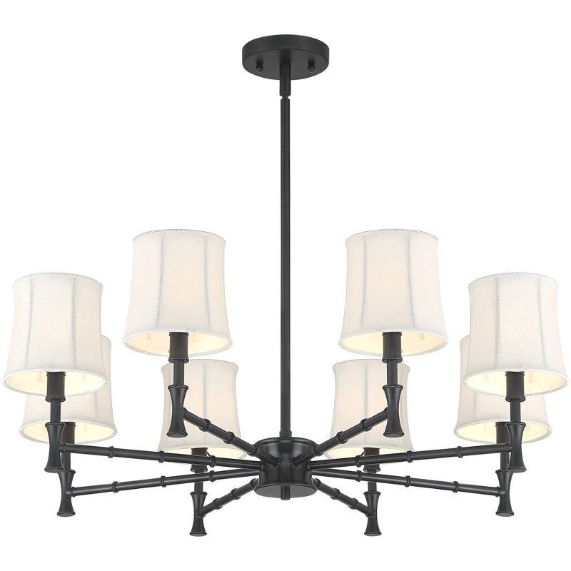 Franklin Iron Works Kenna Black Chandelier Lighting 28 1/4" Wide Modern White Drum Shade 8-Light Fixture for Dining Room House Foyer Kitchen Island