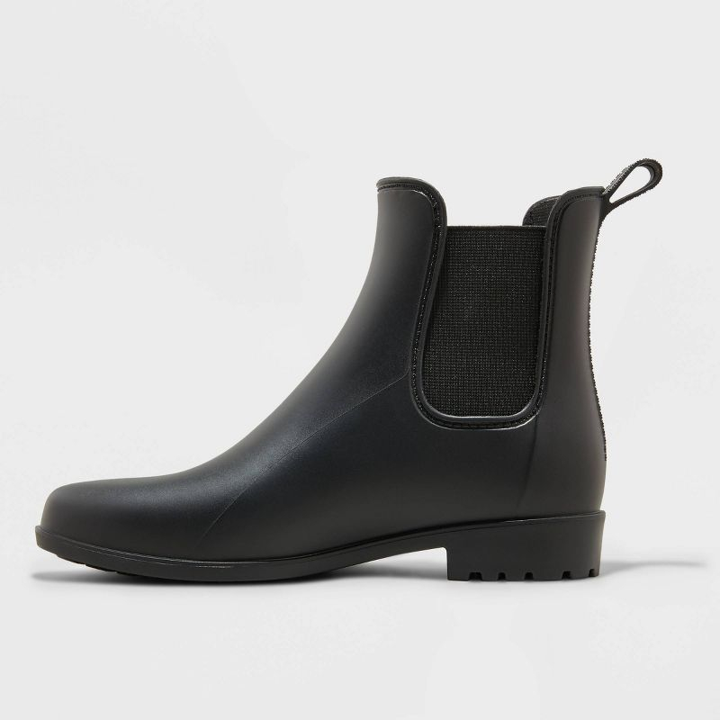 Women's Chelsea Rain Boots - A New Day™ Black 8: Waterproof Ankle Boots, Pull-On Style, Textured Outsole, Block Heel