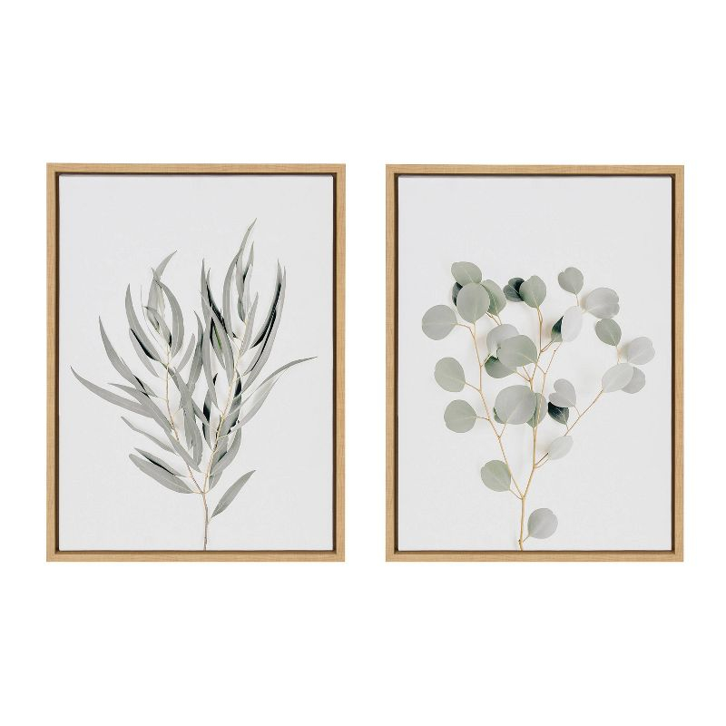 (Set of 2) 18" x 24" Sylvie Neutral Botanical 1 and 2 Framed Canvas Set Natural - Kate & Laurel All Things Decor: Modern Vertical Wall Art