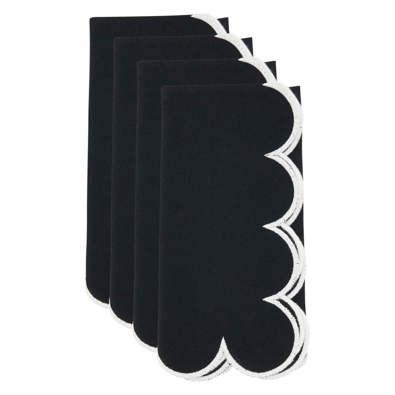 Saro Lifestyle Scalloped Hem Napkin (Set of 4), Black, 20"x20"