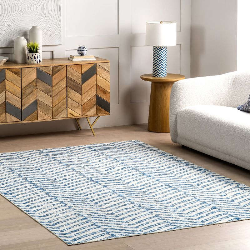 Nuloom Rosanne Herringbone 4x6 Machine Washable Indoor Area Rug for Living Room Bedroom Dining Room Kitchen, Blue/Ivory