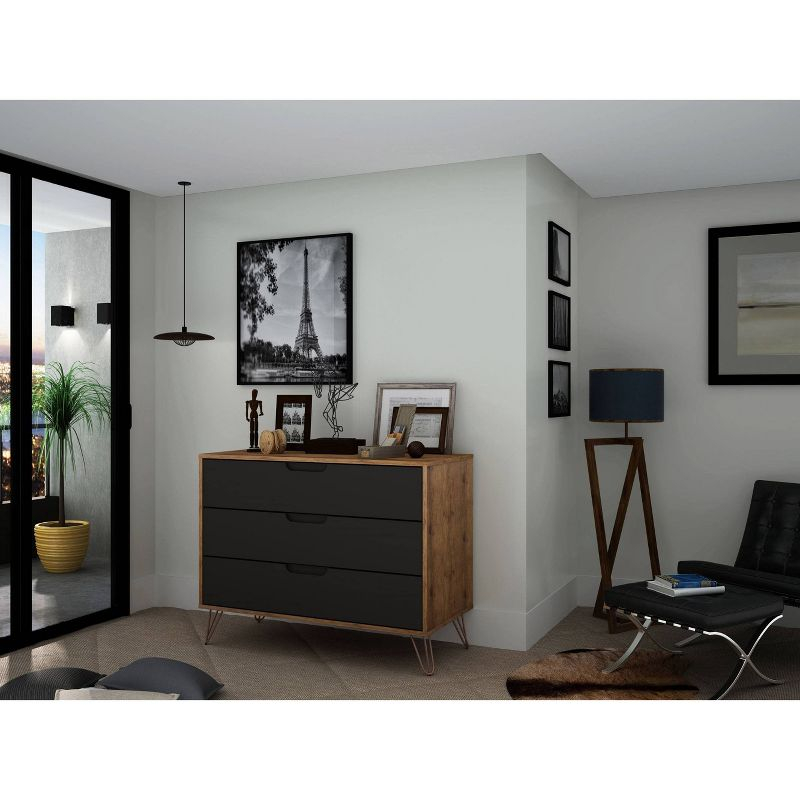 Rockefeller Dresser Natural/Brown - Manhattan Comfort: Mid-Century 3-Drawer Storage for Bedroom, MDF Composite
