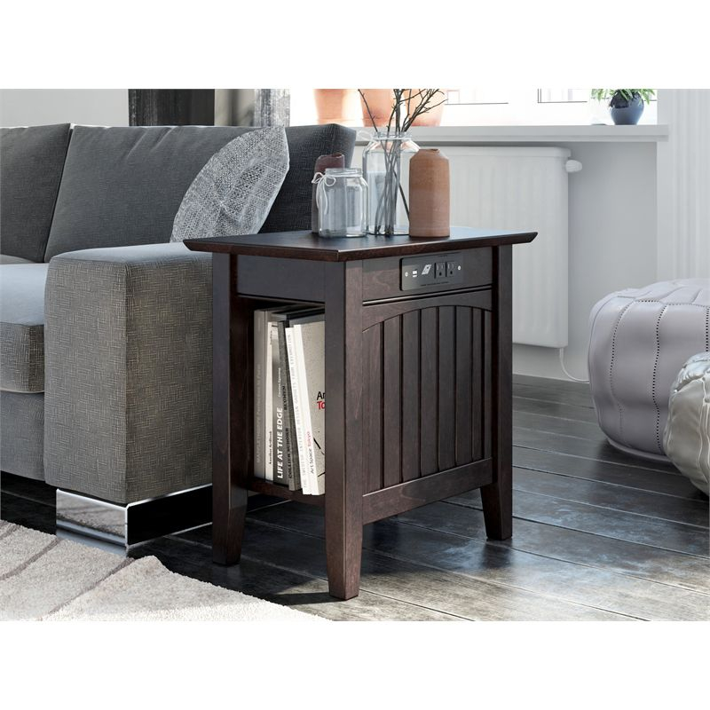 AFI Nantucket 14" Solid Wood End Table with Built-In Charger in Espresso