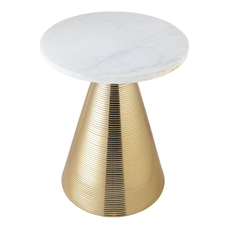 TOV Furniture Tempo 20"H Transitional Marble Aluminum Side Table in White/Gold