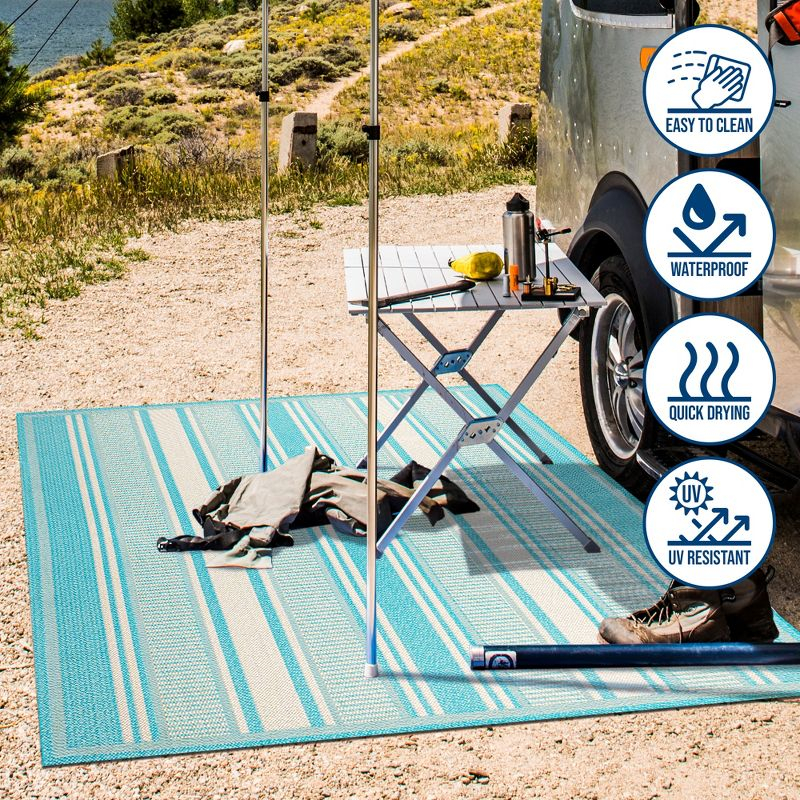 3' x 5' Haynes Modern Double Stripe Indoor/Outdoor Area Rug, Aqua/Beige - JONATHAN Y