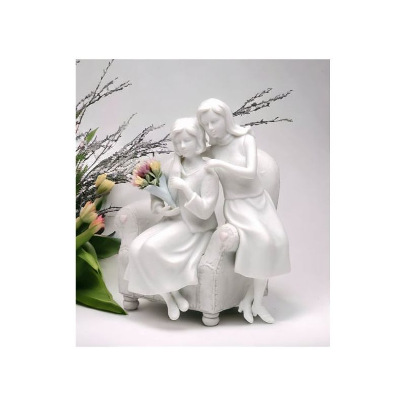 Kevins Gift Shoppe Ceramic Mother And Daughter White Bisque Figurine with Colorful Flower Bouquet