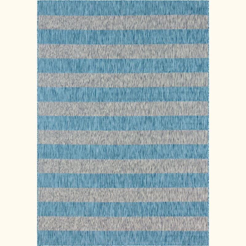 Unique Loom 8' 0 x 11' 4 Rectangle Indoor/Outdoor Striped Light Aqua Area Rug