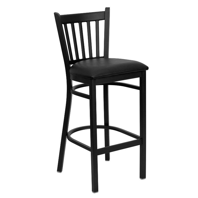 Flash Furniture HERCULES Series Black Vertical Back Metal Restaurant Barstool - Black Vinyl Seat
