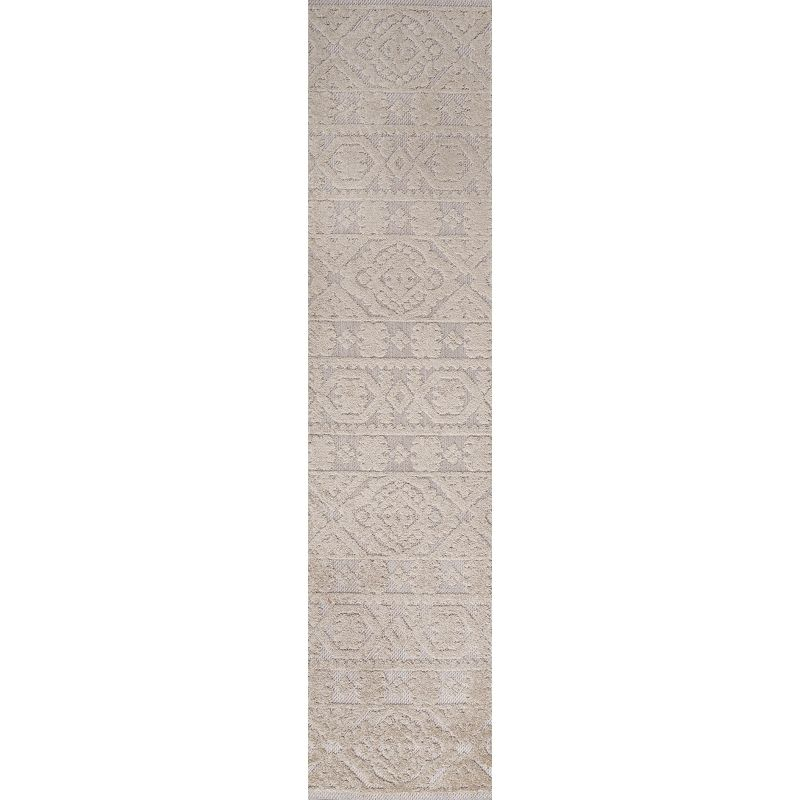 2'x8' Citta High-Low Pile Mediterranean Tile Indoor/Outdoor Runner Rug, Beige - JONATHAN Y