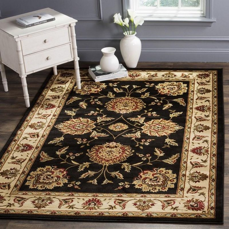 Lyndhurst LNH555 Power Loomed Area Rug - Black/Ivory - 5'3"x7'6" - Safavieh