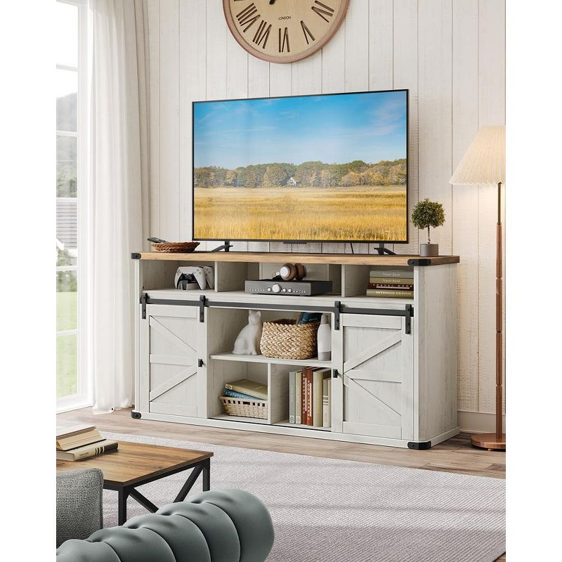 VASAGLE TV Stand for TVs up to 65 Inches, Farmhouse Entertainment Center with Sliding Barn Doors, TV Console Table Rustic White and Honey Brown