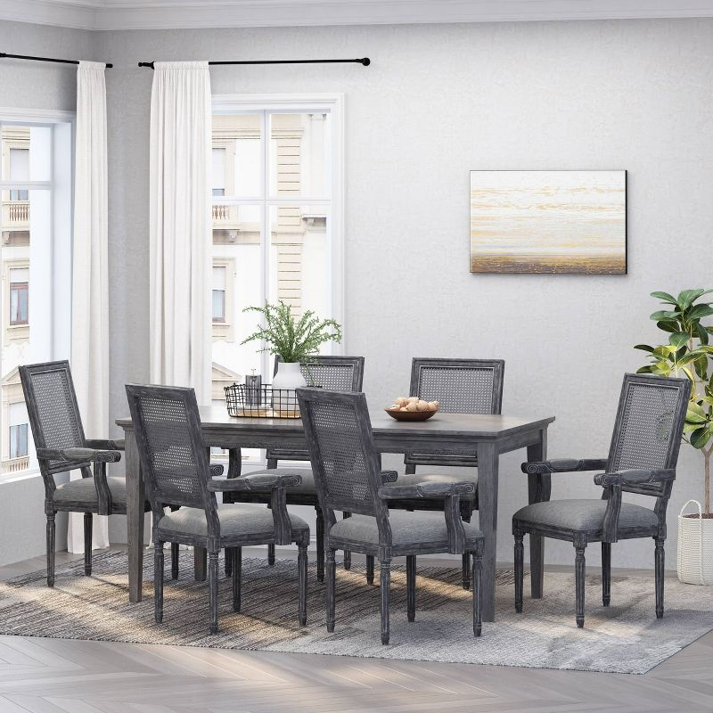 Set of 6 Maria French Country Wood & Cane Chairs: Queen Anne Style, Rubberwood Frame - Christopher Knight Home