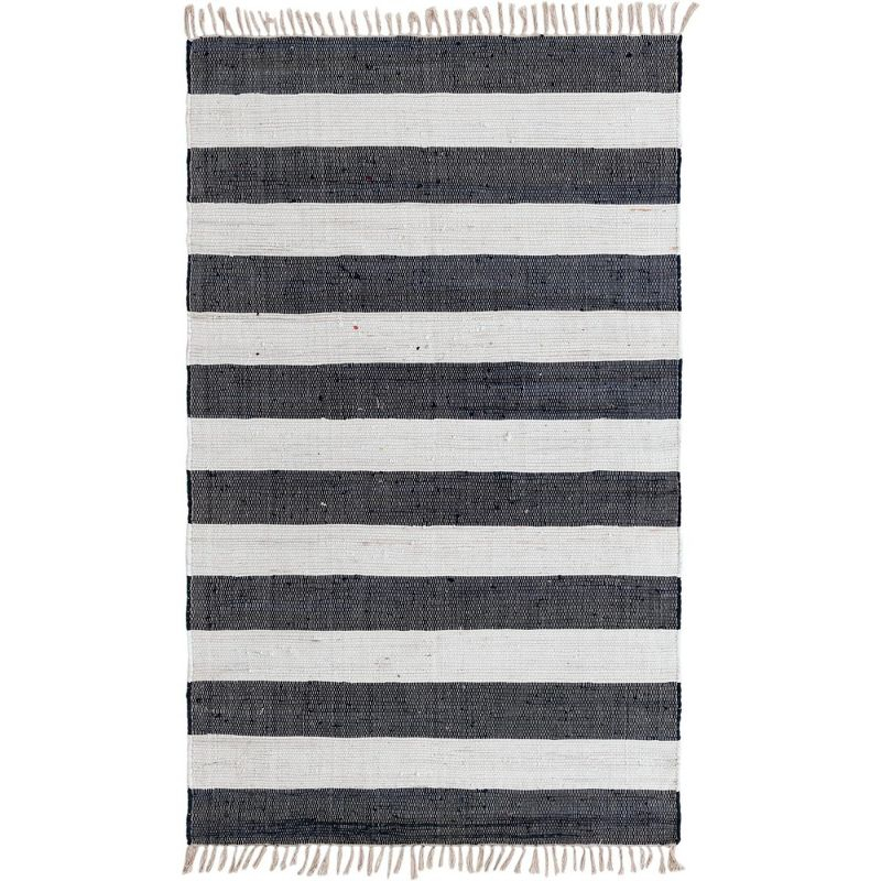 Unique Loom Chindi Rag Collection Area Rug - Striped (5' 1" x 8' Rectangle Navy Blue/Ivory)