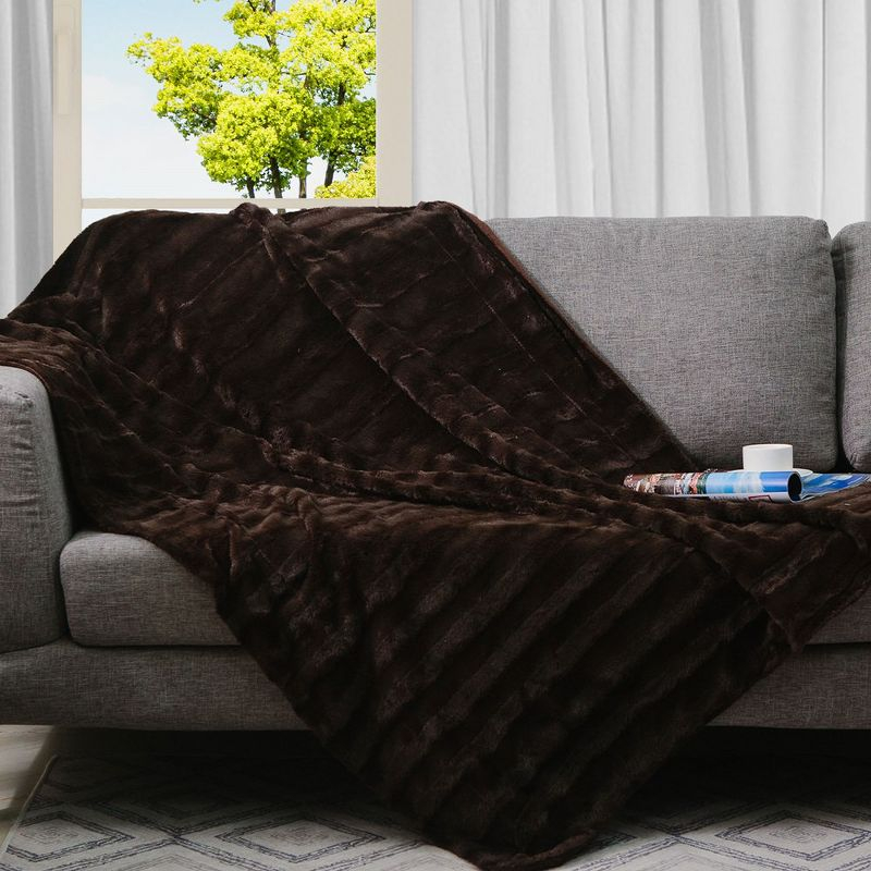 Cheer Collection Ultra Soft Faux Fur Throw Blanket - Chocolate (86" x 86")