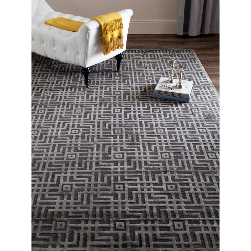 Candie Hand Knotted Viscose/Wool/Cotton Geometric Rug in Charcoal