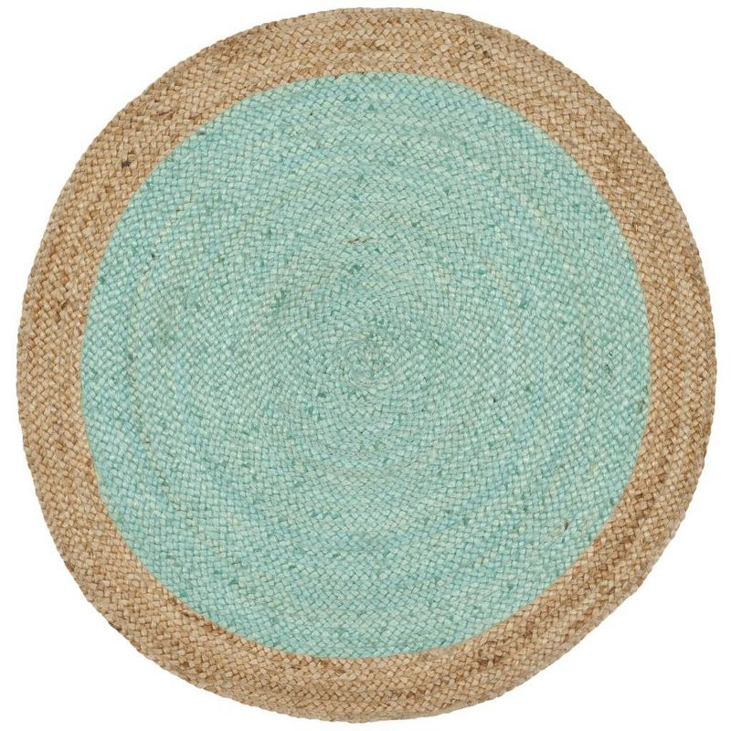 Natural Fiber NF801 Hand Woven Indoor Area Rug - Aqua/Natural - 4' Round - Safavieh.