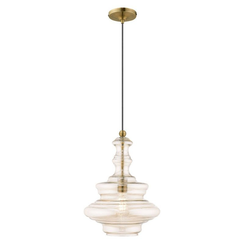 Livex Lighting Art Glass 1 - Light Pendant in  Antique Brass
