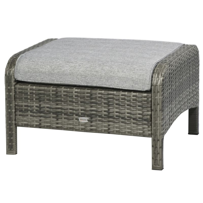 Outsunny 5 Pieces Rattan Wicker Lounge Chair Outdoor Patio Conversation Set with 2 Cushioned Chairs, 2 Ottomans & Glass Coffee Table, Gray
