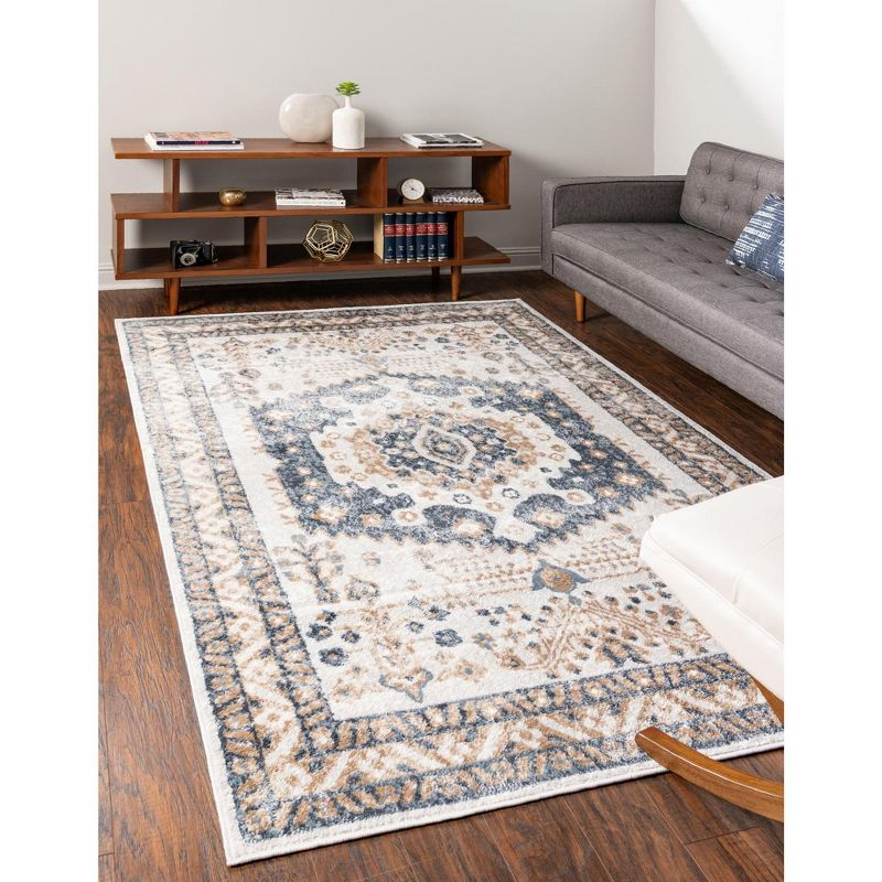 Unique Loom Oxford Collection Area Rug - Sheldonian (4' 1" x 6' 1" Rectangle Cream/Navy Blue)
