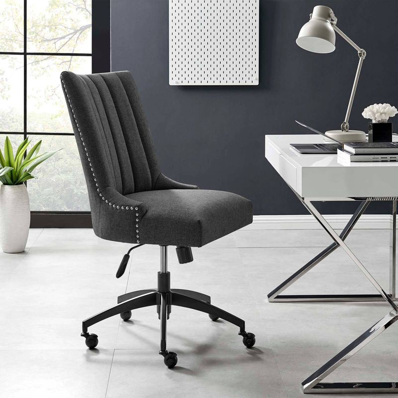 Empower Channel Tufted Fabric Office Chair Black/Gray - Modway: Modern Desk Chair with Casters, Adjustable Height