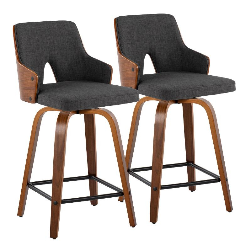 Set of 2 Stella Counter Height Barstools Walnut/Charcoal/Black - LumiSource: Fixed-Height, Swivel Seat, Footrest