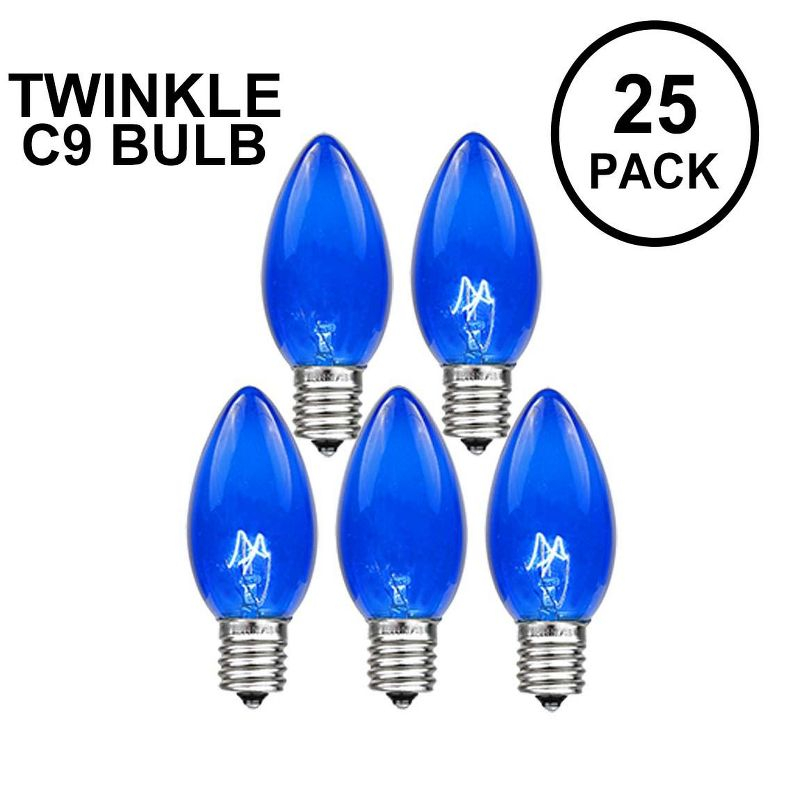 Novelty Lights Twinkle blue C9 Incandescent Traditional Vintage Christmas Replacement Bulbs 25 Pack
