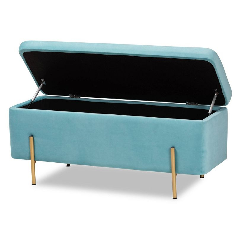 Rockwell Velvet Metal Storage Bench Navy Blue/Gold - Baxton Studio: Upholstered Lift-Top for Bedroom
