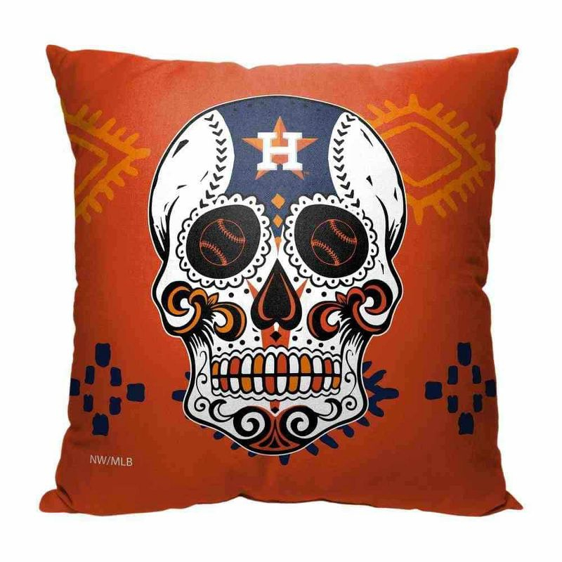 MLB Houston Astros Candy Skull Throw Pillow 18x18 Inches
