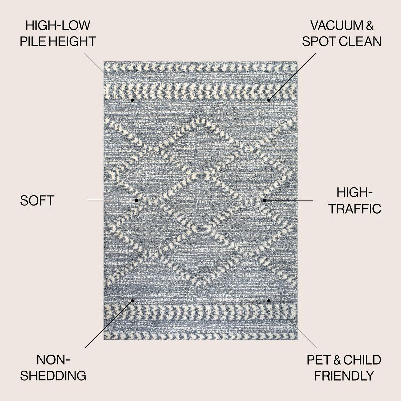 4' x 6' Sofie Moroccan Trellis High-Low Area Rug, Gray/Cream - JONATHAN Y